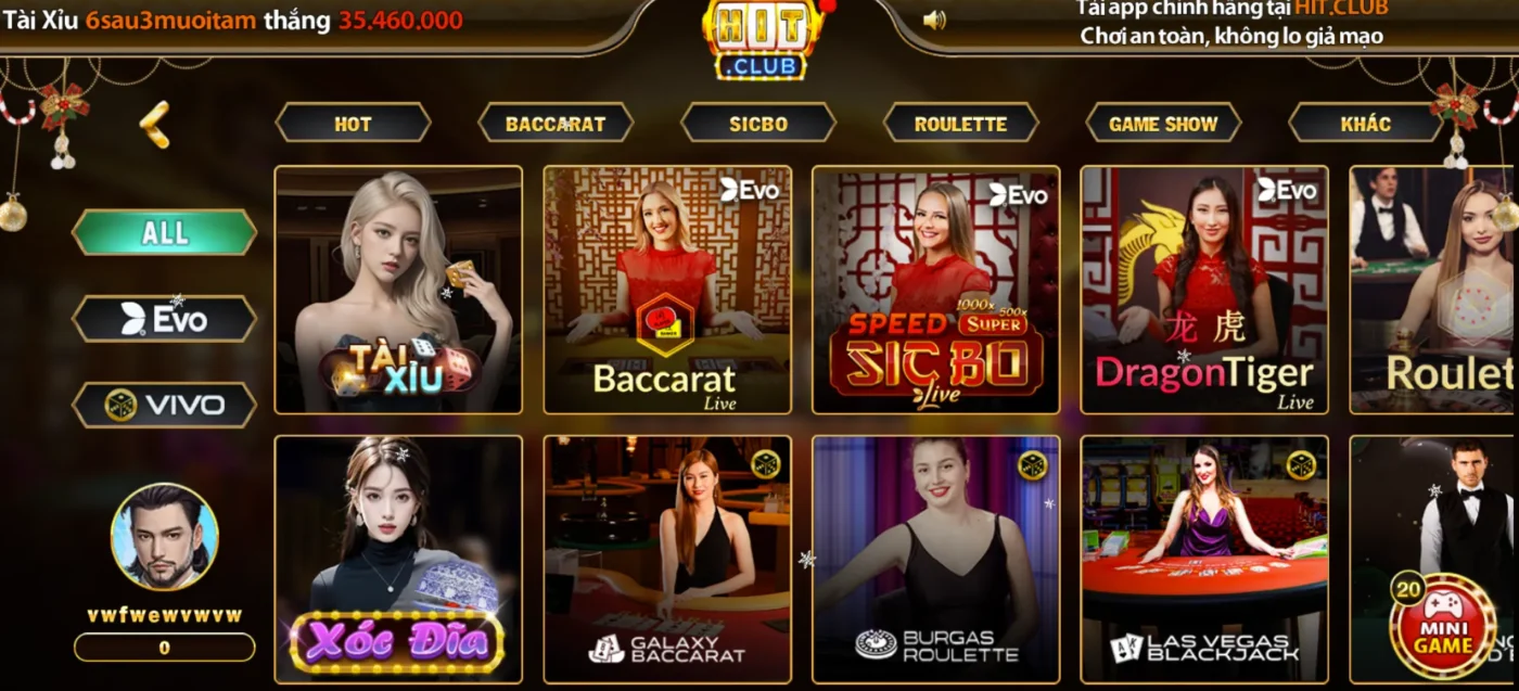 Giao diện ấn tượng tại Tài Xỉu Hitclub